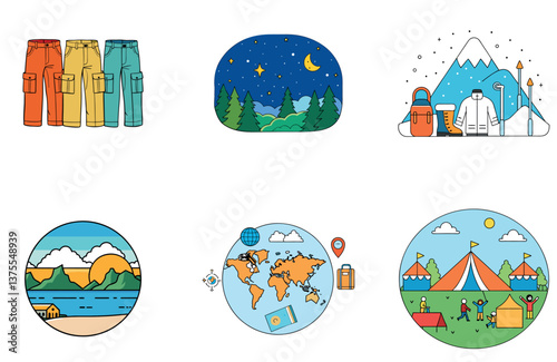 Camping Evening. A Bundle of Peaceful and Scenic Collection Icons