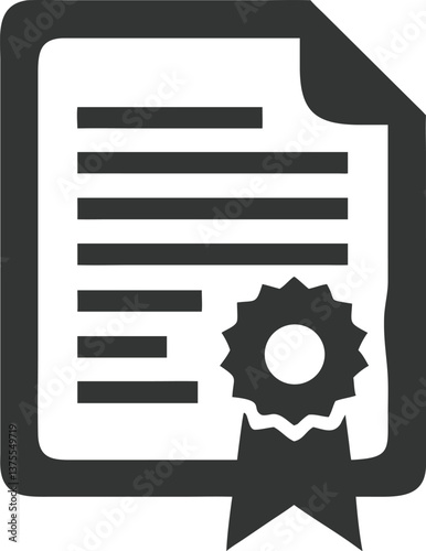 Gray Icon with Seal, Ribbon, Horizontal Lines, and Transparent Background