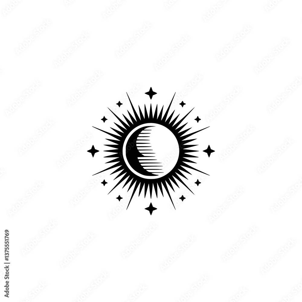 Fototapeta premium Celestial Sun and Moon Emblem, Mystical Minimalist Design