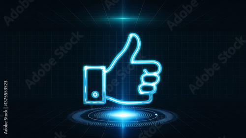 Neon thumbs-up futuristic digital approval icon