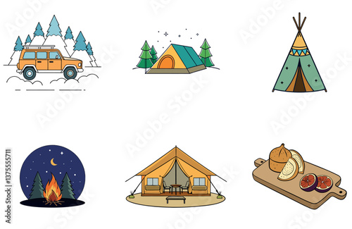 Camping Excitement. A Bundle of Energy and Unity Collection Icons