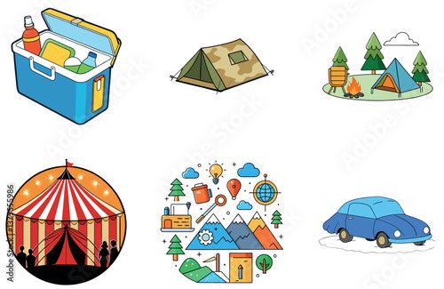 Camping Escape. A Bundle of Serenity and Sunlight Collection Icons