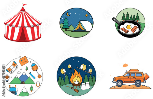 Camping Glow. A Bundle of Vintage and Rustic Collection Icons