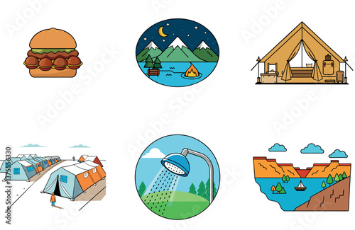 Camping Investigation. A Bundle of Evidence and Mystery Collection Icons