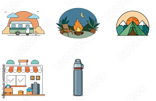 Camping Celebration. A Bundle of Festive and Freedom Collection Icons
