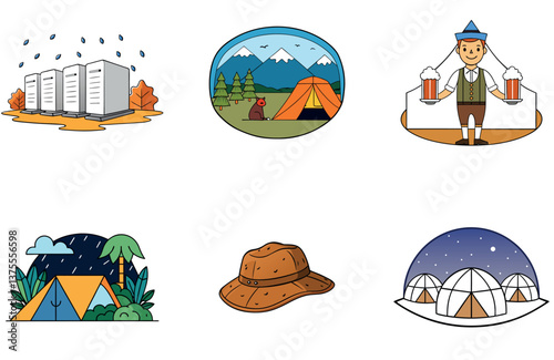 Camping Adventure. A Bundle of Mystery and Thrills Collection Icons