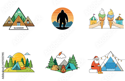Camping Escape. A Bundle of Serenity and Tropical Collection Icons