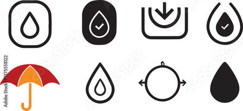 Water Drop Icons: Vector Set of Rain, Moisture, and Protection Symbols for Web Design and Graphic Elements