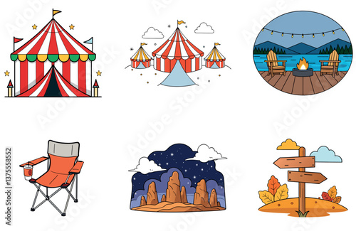 Camping Escape. A Bundle of Serenity and Golden Collection Icons