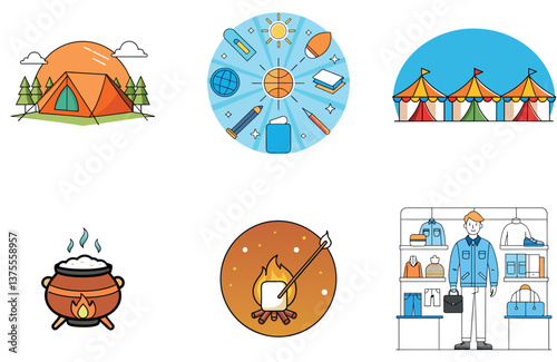 Camping Escape. A Bundle of Boho and Seaside Collection Icons
