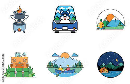 Camping Adventure. A Bundle of Serenity and Togetherness Collection Icons