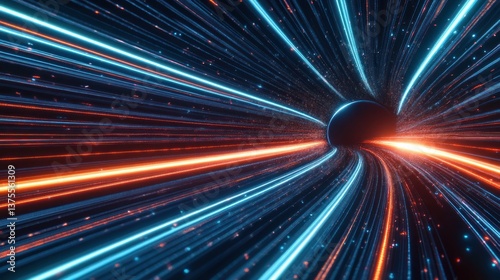 Futuristic Dynamic Light Trails Abstract Acceleration and Motion in Neon Colors