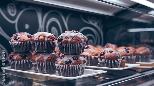 Delicious blueberry muffins glazed and ready to eat
