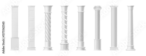 Antique marble pillar, isolated Doric column from ancient Greece. Vector realistic ancient roman or greek style architecture design elements, classic palace building colonnade, interior decor