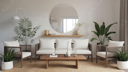 Modern neutral living room with natural elements Cozy minimalist style Simple elegant furniture