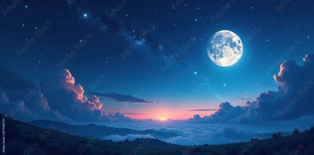 Fototapeta premium Celestial canvas with twinkling stars and moonlit sky, stars, celestial, night sky