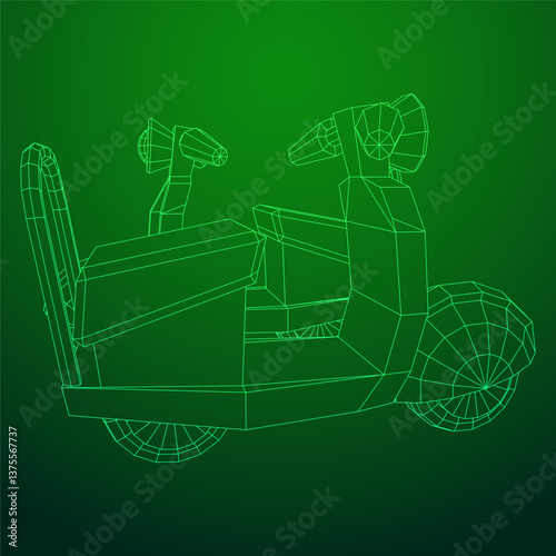 Delivery scooter for lifestyle design courier. Business express delivery concept. Wireframe low poly mesh vector illustration