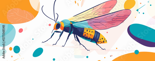 Colorful abstract insect with vibrant wings and patterns in creative composition - vector.