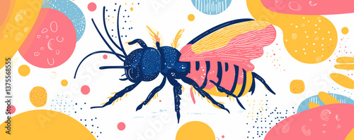 Colorful abstract bee with geometric shapes and patterns - vector.