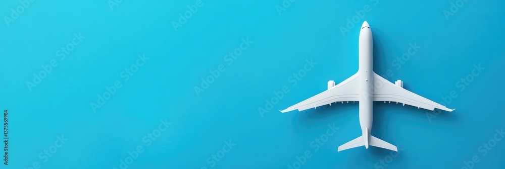 Fototapeta premium Background Travel. Minimalistic Design of Holiday Concept with Topview of Paper Plane on Modern Blue Background
