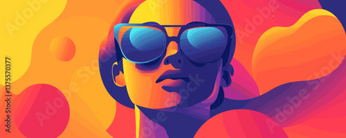 Colorful abstract portrait of woman in sunglasses with vibrant background - vector.
