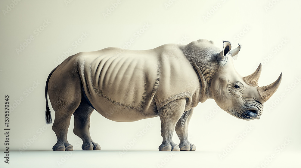 Fototapeta premium Full Body Portrait of a Rhino Standing on Neutral Background.
