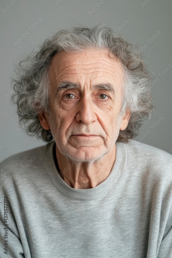Portrait of a thoughtful senior man with gray curly hair Portrait of a thoughtful senior man with gray curly hair