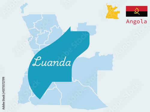 Luanda Angola City Map with Flag Capital City Atlantic Coast Bay and Marginal Promenade Vector OutlineAdobe Illustrator Artwork