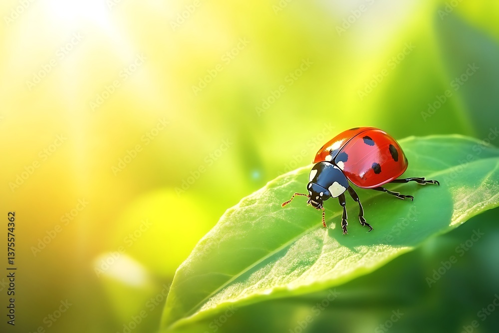 Fototapeta premium ladybug on green leaf