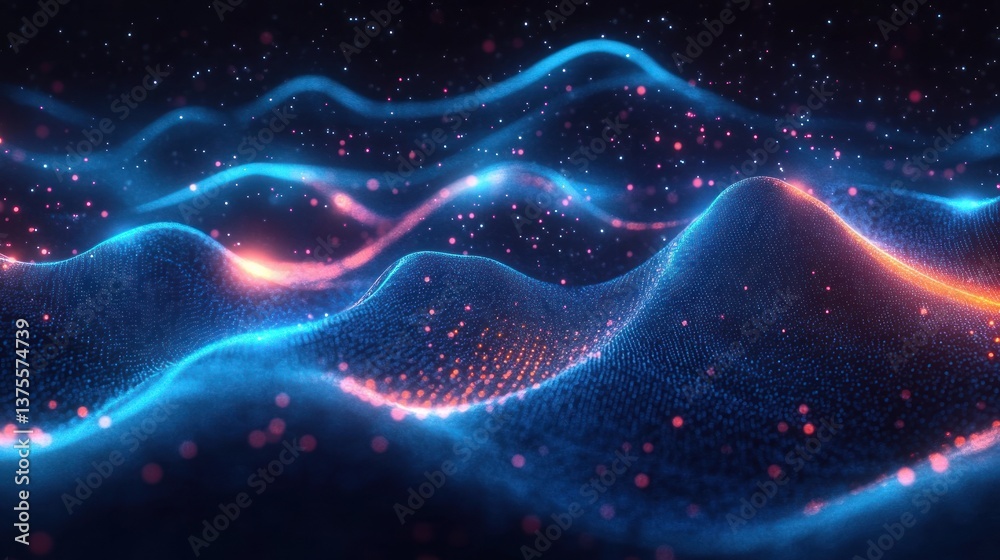 Fototapeta premium Futuristic Digital Waveform Technology Concept with Blue Light and Coding Patterns for Data Flow and Information Connection