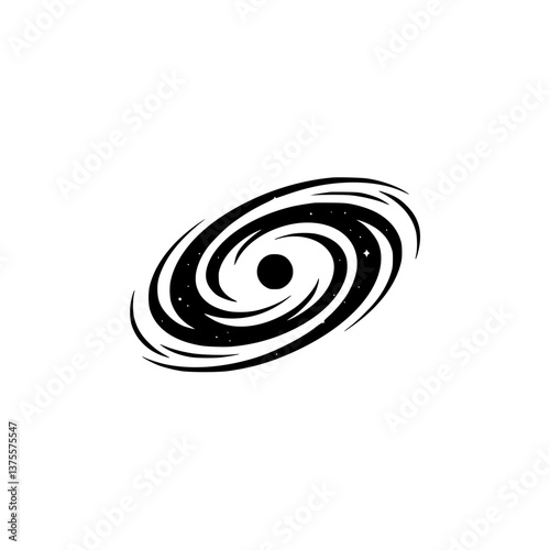Minimalist Galaxy Icon: Black Hole & Stars on Light Gray Background