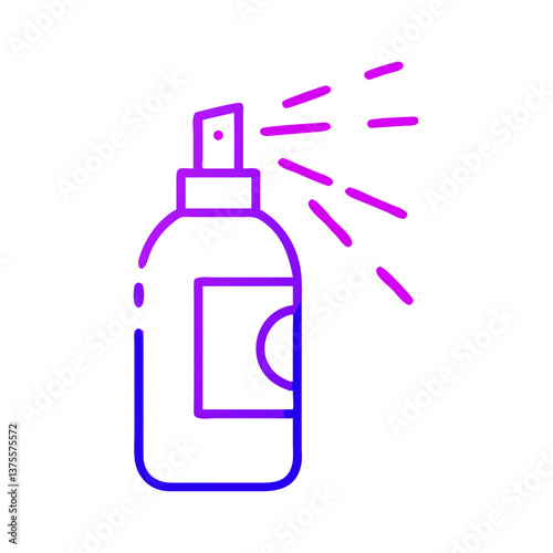 Gradient line illustration of a hygiene spray bottle, symbolizing freshness, cleanliness, and personal care during menstrual wellness routines.
