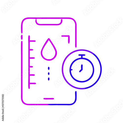 Gradient line illustration of a mobile app with drop and timer, symbolizing menstrual cycle tracking, period planning, and wellness care.
