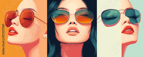 Stylish women with sunglasses in bold retro pop art style – vector.