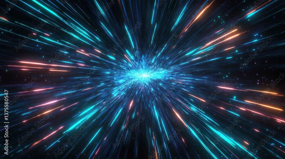 Naklejka premium Hyper Speed Light Trails in Abstract Technology Space Background