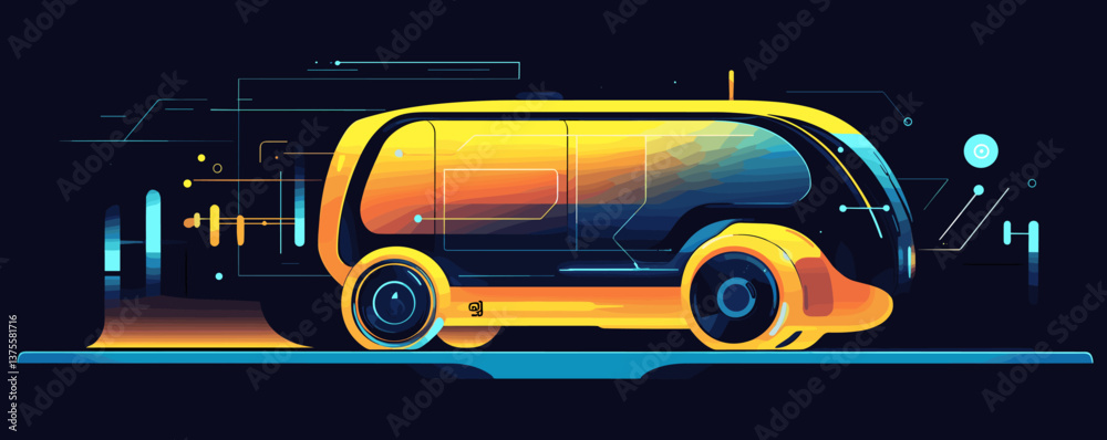 Futuristic autonomous vehicle with digital interface and neon accents vector. Futuristic autonomous vehicle with digital interface and neon accents vector.