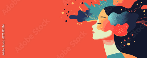 Abstract artistic portrait of a woman with vibrant colors and creative design - vector.