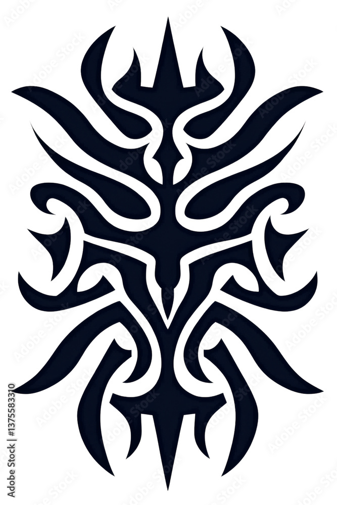 A symmetrical tribal design with bold lines, isolated on transparent background, PNG file. A symmetrical tribal design with bold lines, isolated on transparent background, PNG file.
