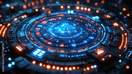 Wallpaper Mural Futuristic Holographic HUD Design with Blue Neon Elements Technology Communication and Innovation Concept Torontodigital.ca