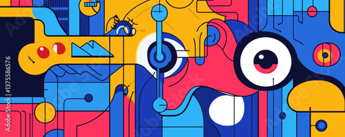 Abstract geometric modern art with bold colors and shapes - vector.