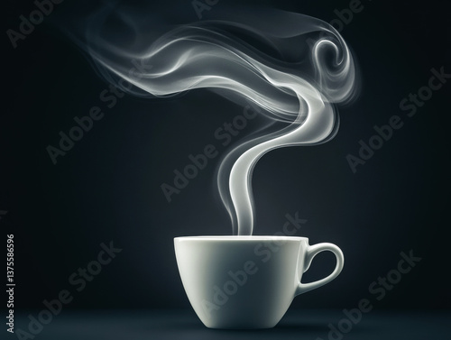 Steaming cup of coffee with swirling aroma in dark setting