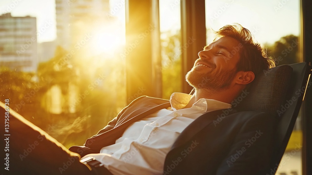 Work life balance concept showing businessperson enjoying leisure time after office hours Work life balance concept showing businessperson enjoying leisure time after office hours