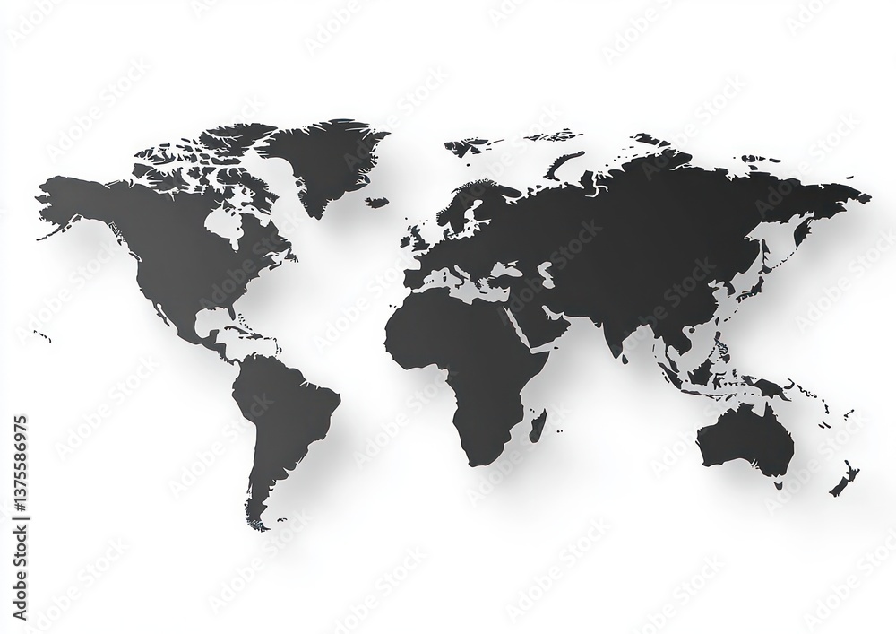Obraz premium Minimalistic Black and White World Map Flat Design Graphic Illustration