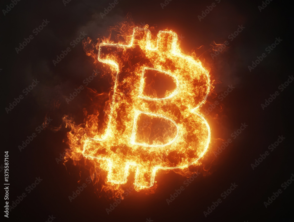 Flame-lit cryptocurrency symbol representing bitcoin's impact Flame-lit cryptocurrency symbol representing bitcoin's impact