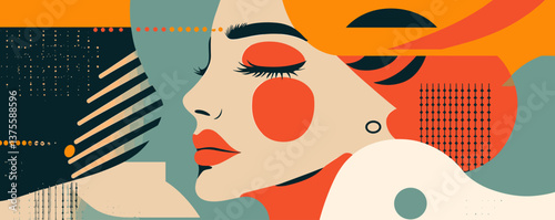 Abstract woman portrait with bold colors and geometric patterns - vector.