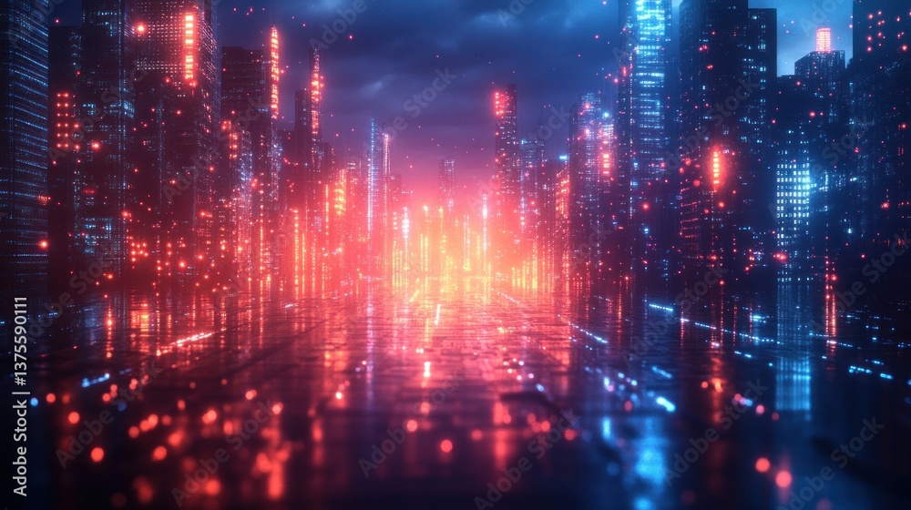 Futuristic Digital Landscape with Glowing Lights and Cyberpunk Aesthetic in Technology and Finance Futuristic Digital Landscape with Glowing Lights and Cyberpunk Aesthetic in Technology and Finance