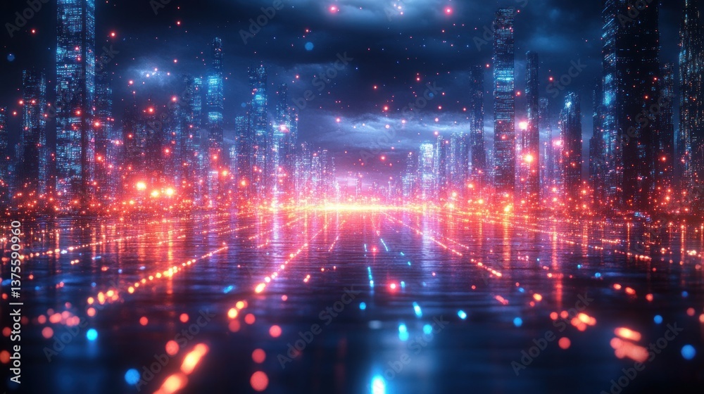 Futuristic Digital Landscape with Cyberpunk Aesthetic Glowing Lights and Geometric Patterns Futuristic Digital Landscape with Cyberpunk Aesthetic Glowing Lights and Geometric Patterns