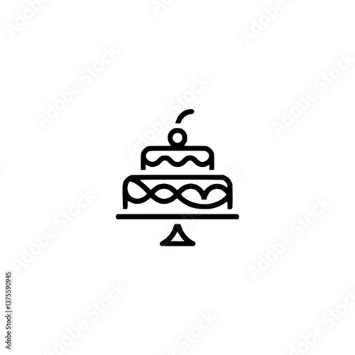 Simple Cake Icon: Minimalist Black & White Dessert Illustration