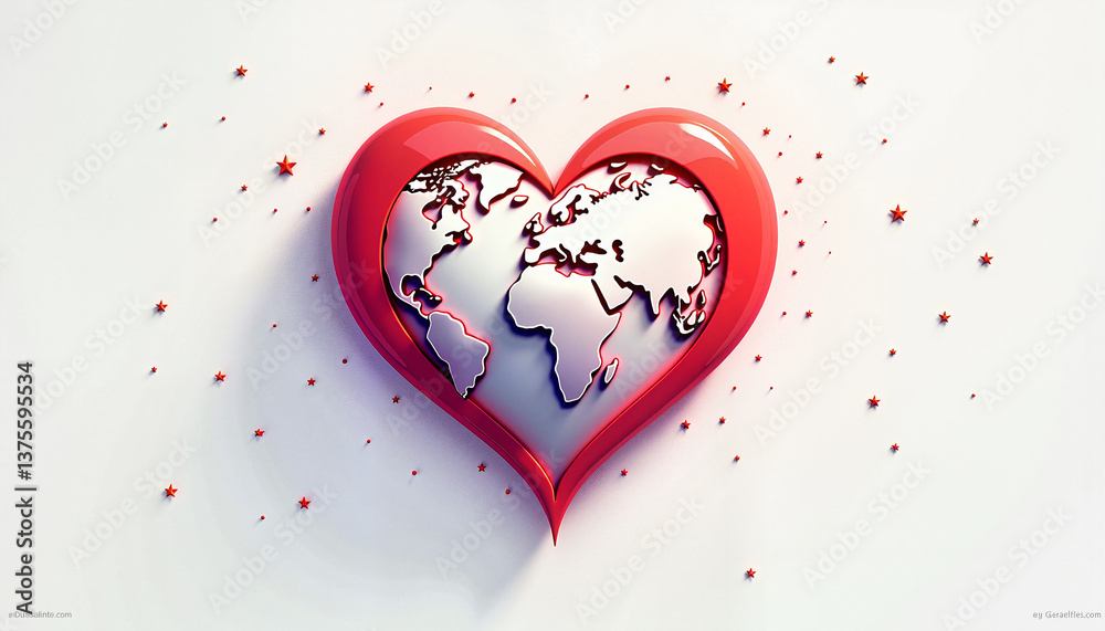 Heart intertwined with globe, minimalist digital art concept Heart intertwined with globe, minimalist digital art concept