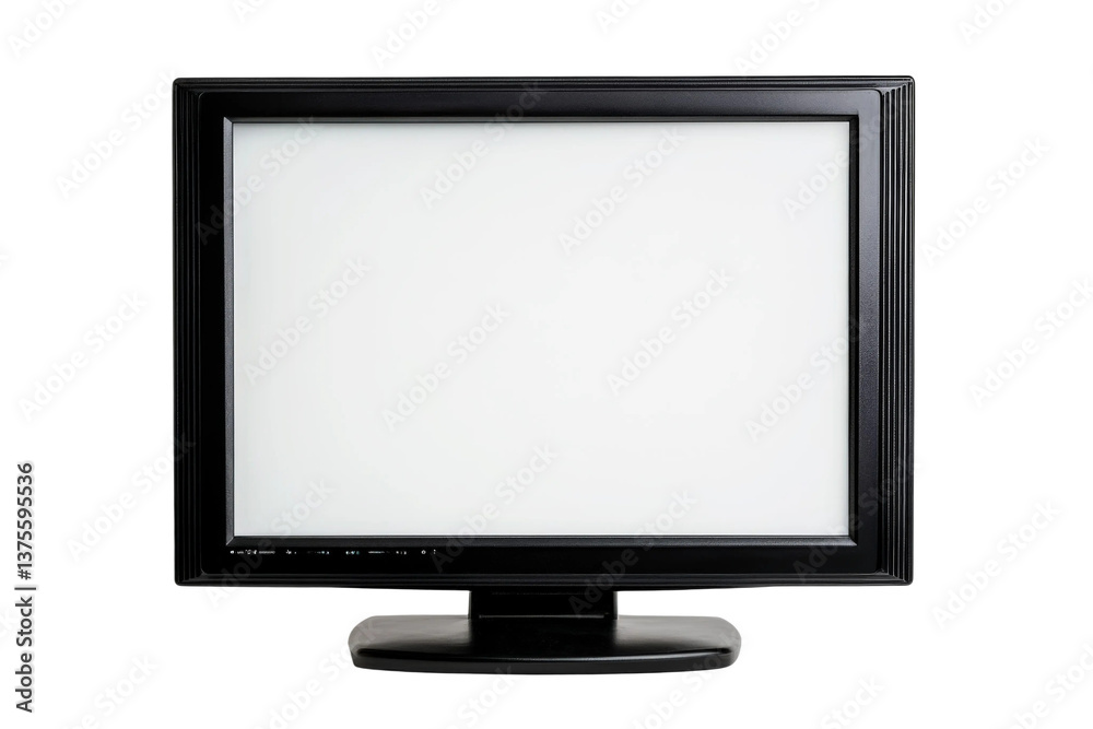 Black desktop monitor with a blank white screen on a plain background, ideal for presentations, advertisements, or display purposes showcasing technology Black desktop monitor with a blank white screen on a plain background, ideal for presentations, advertisements, or display purposes showcasing technology